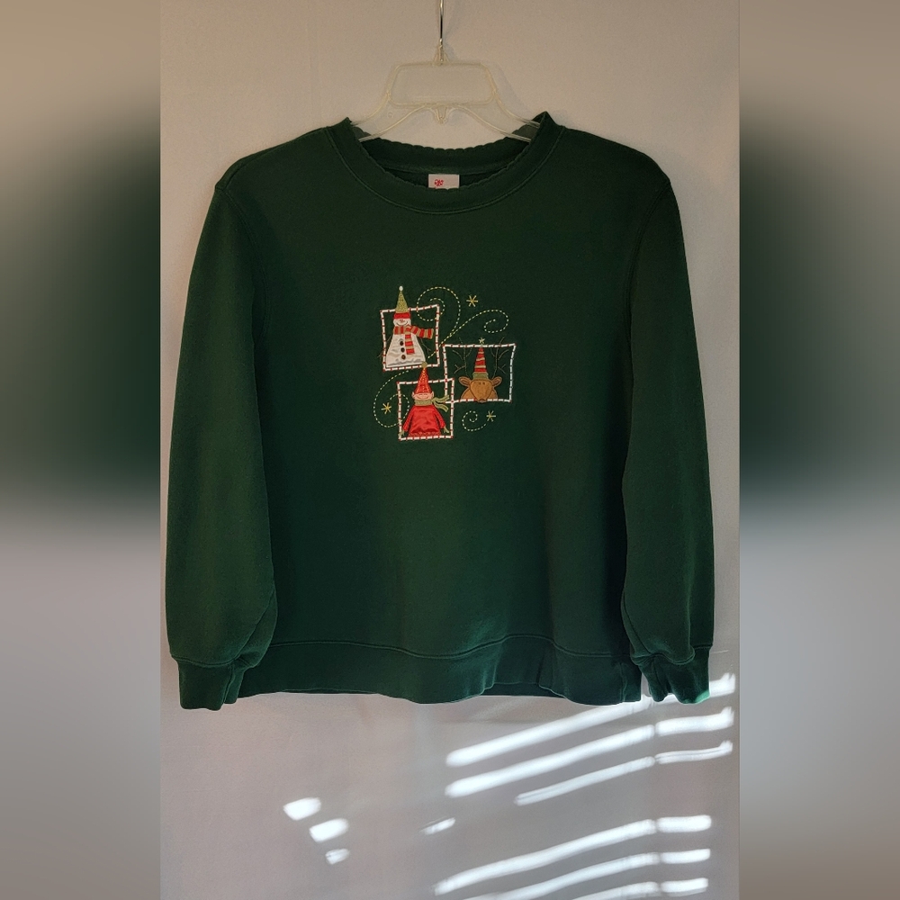 Holiday Edition Christmas Sweatshirt w/Embroidered Figures Size 1X